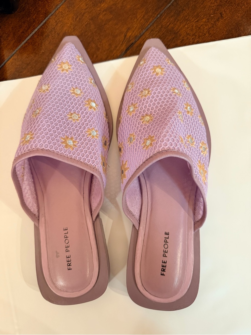 Free People Lilac Mesh Pointed-Toe Embroidered Mules